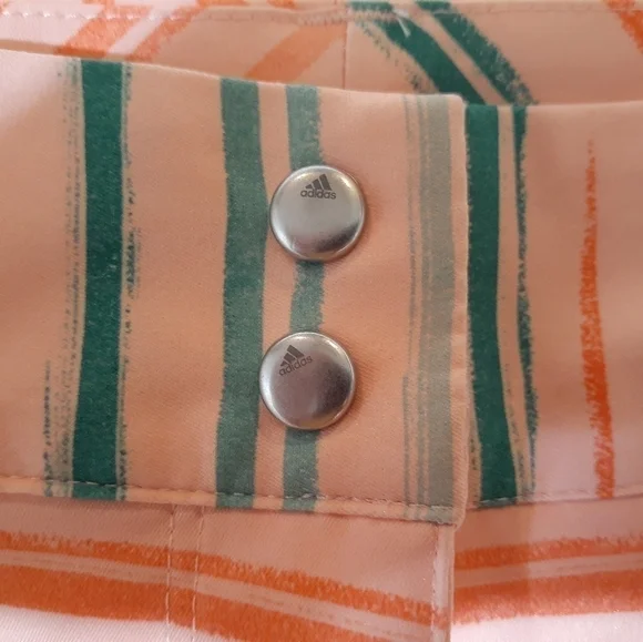 Adidas Orange/Green Essentials Painted Stripe Golf Shorts Size 8 - Picture 4 of 6